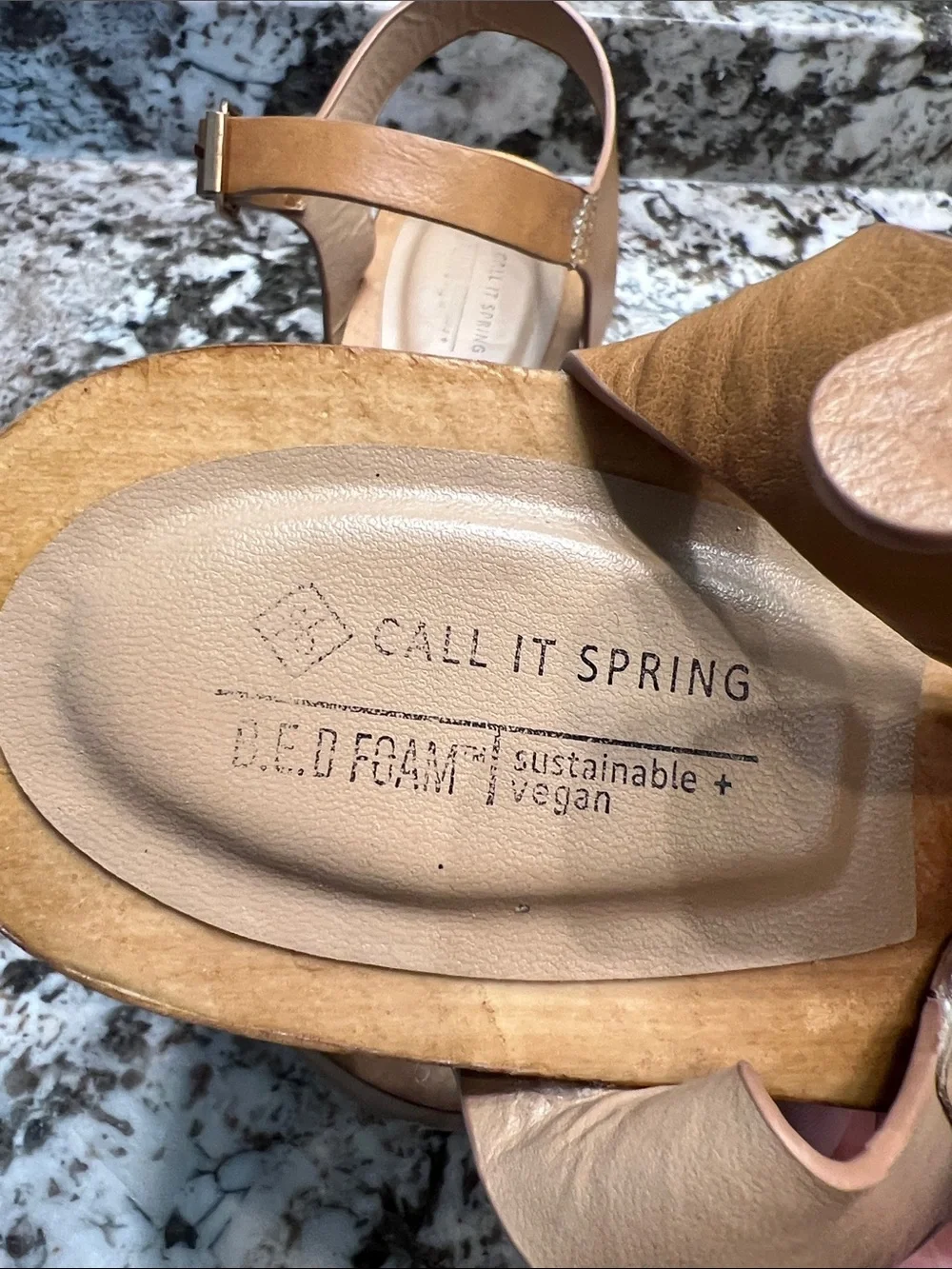 Call It Spring Tan Chunky Platform Sandal with Gold Studs